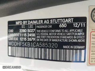 2012 Mercedes-Benz E-Class E 350 Luxury with VIN WDDHF5KB1CA585320, listed as a IAAI auction lot 41982342 with 162,512 mi miles. Bid and sale history available at carsss.com. Image 9.