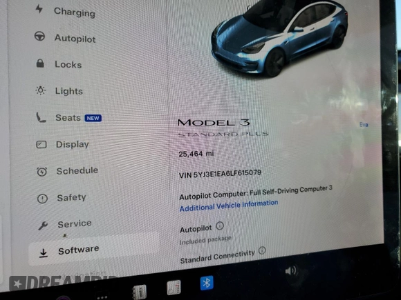 2020 Tesla Model 3 Standard Range Plus with VIN 5YJ3E1EA6LF615079, listed as a Copart auction lot 44259525 with 25,464 mi miles and Salvage Title. Bid and sale history available at DreamBid. Image 9.