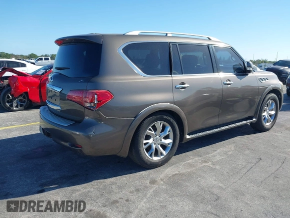 2011 Infiniti QX56 7-passenger with VIN JN8AZ2NE8B9000843, listed as a IAAI auction lot 41836248 with 191,985 mi miles and . Bid and sale history available at DreamBid. Image 4.