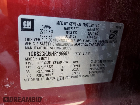 2017 GMC Yukon Denali with VIN 1GKS2CKJ9HR196607, listed as a Copart auction lot 78048794 with 105,889 mi miles and Clean Title. Bid and sale history available at DreamBid. Image 13.