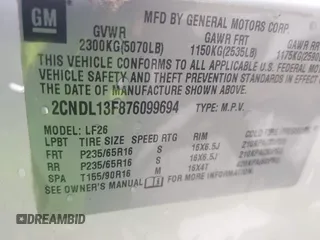 2007 Chevrolet Equinox LS with VIN 2CNDL13F876099694, listed as a IAAI auction lot 41503664 with 116,165 mi miles. Bid and sale history available at carsss.com. Image 9.