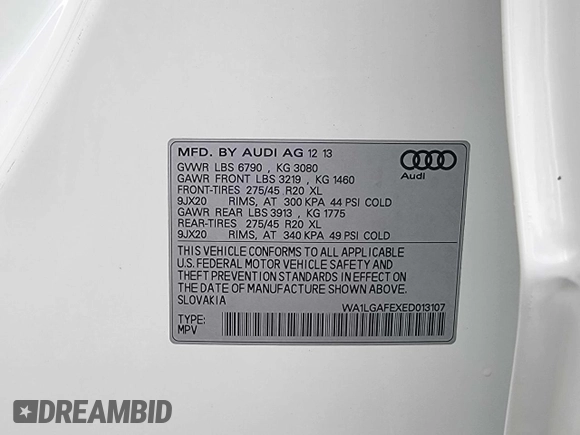 2014 Audi Q7 3.0T Premium Plus with VIN WA1LGAFEXED013107, listed as a Copart auction lot 54091815 with 138,867 mi miles and Clean Title. Bid and sale history available at carsss.com. Image 10.