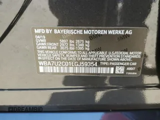 2020 BMW 7 Series 750i xDrive with VIN WBA7U2C01LGJ59354, listed as a Copart auction lot 58669874 with 0 mi miles and Salvage Title. Bid and sale history available at carsss.com. Image 14.