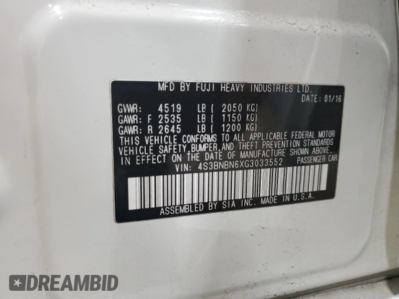 2016 Subaru Legacy 2.5i Limited with VIN 4S3BNBN6XG3033552, listed as a Copart auction lot 46248885 with 168,499 mi miles and Salvage Title. Bid and sale history available at carsss.com. Image 13.