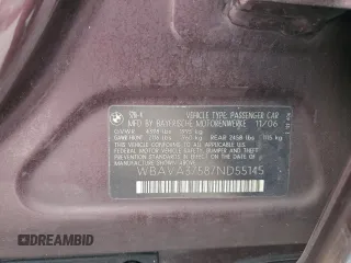 2007 BMW 3 Series 328i with VIN WBAVA37587ND55145, listed as a Copart auction lot 89303175 with Not provided miles and Salvage title. Bid and sale history available at DreamBid. Image 13.