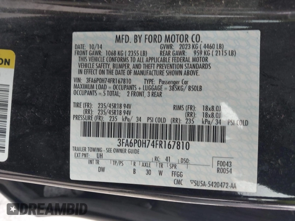 2015 Ford Fusion SE with VIN 3FA6P0H74FR167810, listed as a IAAI auction lot 41744496 with 228,716 mi miles. Bid and sale history available at carsss.com. Image 9.