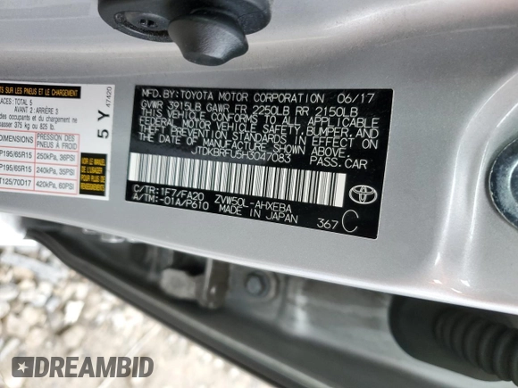 2017 Toyota Prius Two z VIN JTDKBRFU5H3047083, wystawiony jako Copart lot #87458564 z przebiegiem 127 485 mil mil oraz Szkoda całkowita • Salvage title. Historia ofert i sprzedaży dostępna na DreamBid. Obrazek 13.