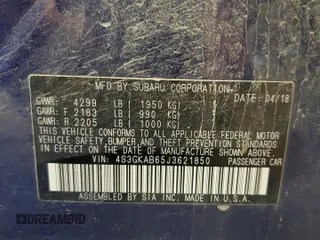 2018 Subaru Impreza Premium with VIN 4S3GKAB65J3621850, listed as a Copart auction lot 63196235 with 50,973 mi miles and Salvage title. Bid and sale history available at DreamBid. Image 12.