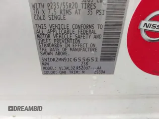 2018 Nissan Pathfinder SL with VIN 5N1DR2MN9JC655651, listed as a IAAI auction lot 41422408 with 106,800 mi miles. Bid and sale history available at carsss.com. Image 9.