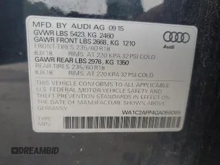 2016 Audi Q5 Premium with VIN WA1C2AFP4GA056085, listed as a Copart auction lot 57154305 with 125,205 mi miles and Salvage title. Bid and sale history available at DreamBid. Image 13.