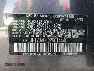 2023 Subaru WRX Premium with VIN JF1VBAF62P9814440, listed as a Copart auction lot 45553975 with 24,707 mi miles and Salvage Title. Bid and sale history available at carsss.com. Image 14.