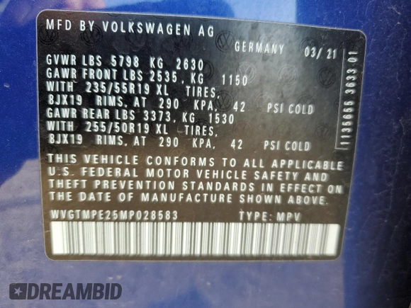 2021 Volkswagen ID.4 Pro S z VIN WVGTMPE25MP028583, wystawiony jako Copart lot #54329775 z przebiegiem Nie podano mil oraz Szkoda całkowita • Salvage title. Historia ofert i sprzedaży dostępna na DreamBid. Obrazek 13.