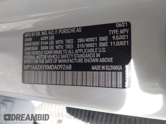 2021 Porsche Cayenne с VIN WP1AA2AYXMDA09268, выставлен на аукционе IAAI как лот 42458825 с пробегом Не указан миль и . История ставок и продаж доступна на DreamBid. Изображение 9.