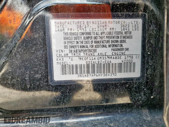 2017 Nissan Sentra S with VIN 3N1AB7AP6HY384390, listed as a Copart auction lot 58981285 with 97,286 mi miles and Salvage title. Bid and sale history available at DreamBid. Image 12.