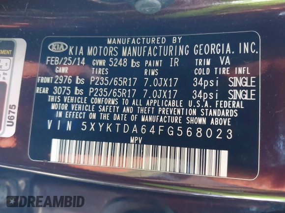 2015 Kia Sorento LX с VIN 5XYKTDA64FG568023, выставлен на аукционе IAAI как лот 42669922 с пробегом 112 156 миль миль и . История ставок и продаж доступна на DreamBid. Изображение 9.