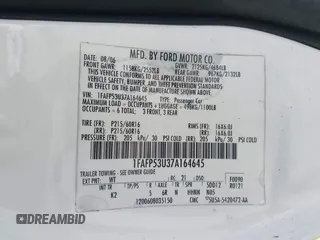 2007 Ford Taurus SE with VIN 1FAFP53U37A164645, listed as a IAAI auction lot 41508191 with 116,373 mi miles and . Bid and sale history available at DreamBid. Image 9.