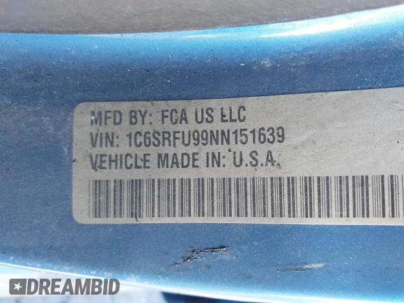 2022 Ram 1500 TRX with VIN 1C6SRFU99NN151639, listed as a IAAI auction lot 42145733 with Not provided miles and . Bid and sale history available at DreamBid. Image 9.