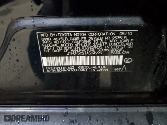 2010 Lexus IS 250 with VIN JTHCF5C21A5042931, listed as a Copart auction lot 44438415 with 163,076 mi miles and Salvage Title. Bid and sale history available at carsss.com. Image 14.