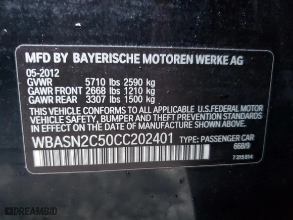 2012 BMW 5 Series Gran Turismo 535i with VIN WBASN2C50CC202401, listed as a Copart auction lot 73718814 with 114,823 mi miles and Non Repairable. Bid and sale history available at carsss.com. Image 13.