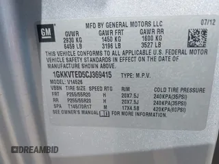 2012 GMC Acadia Denali with VIN 1GKKVTED5CJ369415, listed as a IAAI auction lot 42086763 with 153,468 mi miles. Bid and sale history available at carsss.com. Image 9.