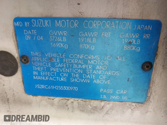 2005 Suzuki Aerio SX z VIN JS2RC61H255300970, wystawiony jako IAAI lot #41536603 z przebiegiem Nie podano mil oraz . Historia ofert i sprzedaży dostępna na DreamBid. Obrazek 9.