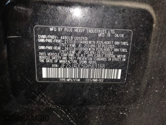 2016 Subaru Forester 2.5i Premium with VIN JF2SJADC5GH563168, listed as a IAAI auction lot 41944851 with 146,059 mi miles. Bid and sale history available at carsss.com. Image 9.