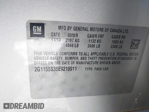 2014 Chevrolet Impala LTZ with VIN 2G1155S35E9219911, listed as a IAAI auction lot 41608831 with 39,461 mi miles and . Bid and sale history available at DreamBid. Image 9.