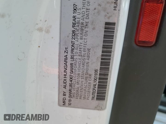 2020 Audi TT Roadster with VIN TRUTECFV4L1001935, listed as a Copart auction lot 61235265 with 13,509 mi miles and Salvage title. Bid and sale history available at DreamBid. Image 13.