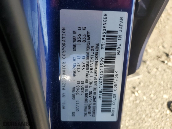 2012 Mazda Mazda3 i Touring with VIN JM1BL1VG7C1511599, listed as a Copart auction lot 83881914 with 166,652 mi miles and Salvage Title. Bid and sale history available at carsss.com. Image 14.