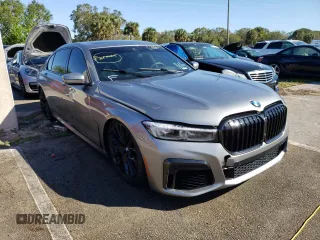 2021 BMW 7 Series 740i with VIN WBA7T2C07MCF82602, listed as a Copart auction lot 62063172 with 0 mi miles. Bid and sale history available at carsss.com. Image 1.