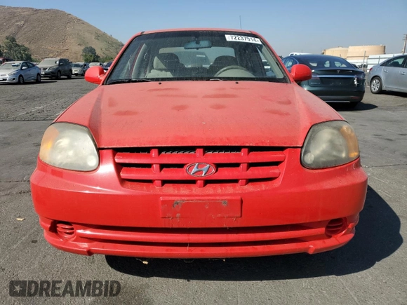 2005 Hyundai Accent GLS with VIN KMHCG45C55U593854, listed as a Copart auction lot 72237914 with 83,203 mi miles and Clean Title. Bid and sale history available at carsss.com. Image 5.