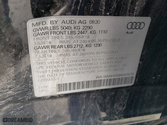 2021 Audi A4 allroad Premium Plus with VIN WA18AAF46MA009876, listed as a Copart auction lot 64012403 with 35,941 mi miles. Bid and sale history available at carsss.com. Image 12.