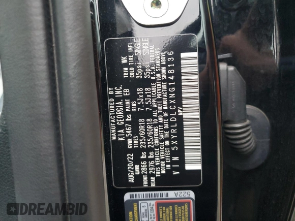 2022 Kia Sorento X-Line S with VIN 5XYRLDLCXNG148136, listed as a Copart auction lot 74258464 with 96,248 mi miles and Salvage Title. Bid and sale history available at DreamBid. Image 15.