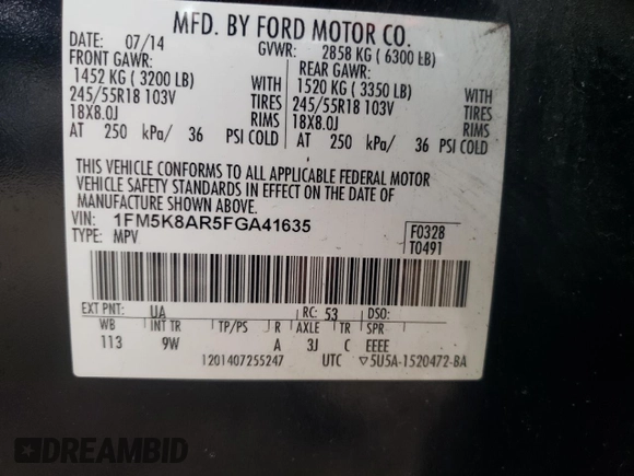 2015 Ford Utility Police Interceptor with VIN 1FM5K8AR5FGA41635, listed as a Copart auction lot 77618234 with 0 mi miles and Salvage Title. Bid and sale history available at carsss.com. Image 12.