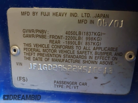 2002 Subaru Impreza WRX с VIN JF1GD29622H510513, выставлен на аукционе IAAI как лот 41687787 с пробегом 111 872 миль миль и . История ставок и продаж доступна на DreamBid. Изображение 9.