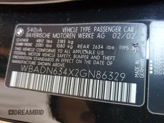 2002 BMW 5 Series 540i z VIN WBADN634X2GN86329, wystawiony jako Copart lot #56968575 z przebiegiem Nie podano mil oraz Szkoda całkowita • Salvage title. Historia ofert i sprzedaży dostępna na DreamBid. Obrazek 13.