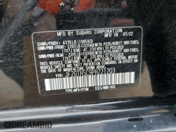 2023 Subaru Crosstrek Special Sports с VIN JF2GTHSC9PH221203, выставлен на аукционе Copart как лот 56990095 с пробегом 52 881 миль миль и Списание • Salvage title. История ставок и продаж доступна на DreamBid. Изображение 13.