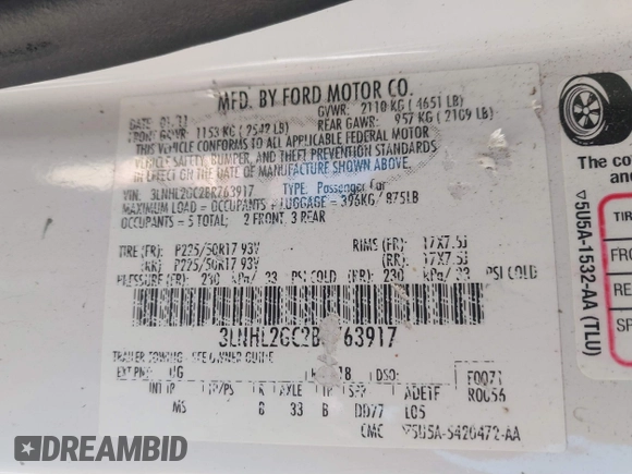 2011 Lincoln MKZ with VIN 3LNHL2GC2BR763917, listed as a IAAI auction lot 41892423 with 119,098 mi miles. Bid and sale history available at carsss.com. Image 9.