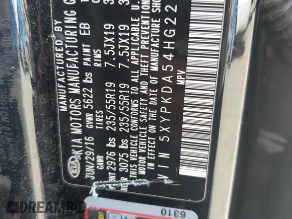 2017 Kia Sorento SX with VIN 5XYPKDA54HG220483, listed as a Copart auction lot 58225025 with 119,376 mi miles and Clean title. Bid and sale history available at DreamBid. Image 13.