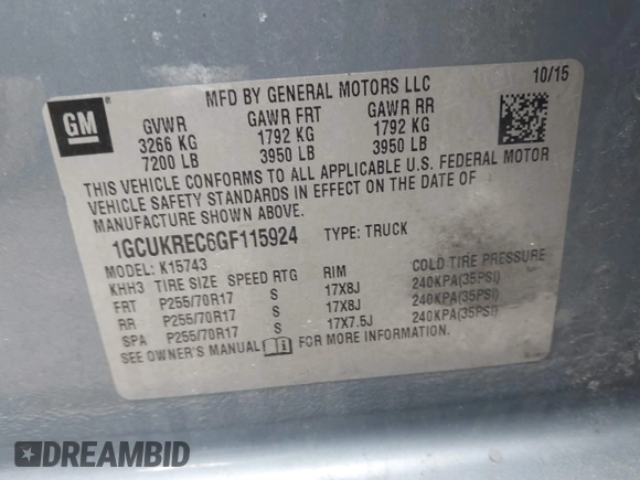 2016 Chevrolet Silverado 1500 LT with VIN 1GCUKREC6GF115924, listed as a IAAI auction lot 41676710 with 88,838 mi miles and . Bid and sale history available at DreamBid. Image 9.