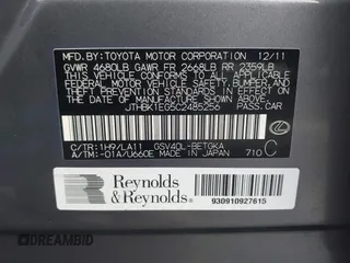 2012 Lexus ES with VIN JTHBK1EG5C2485256, listed as a IAAI auction lot 42022200 with 117,675 mi miles. Bid and sale history available at carsss.com. Image 9.