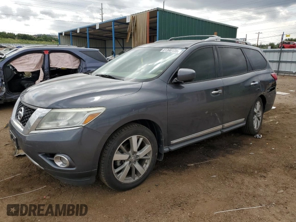 2013 Nissan Pathfinder Platinum with VIN 5N1AR2MM1DC613750, listed as a Copart auction lot 61390135 with 150,007 mi miles and Salvage title. Bid and sale history available at DreamBid. Image 1.
