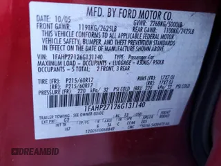 2006 Ford Five Hundred SEL with VIN 1FAHP27126G131140, listed as a Copart auction lot 80249364 with 0 mi miles and Salvage Title. Bid and sale history available at carsss.com. Image 12.