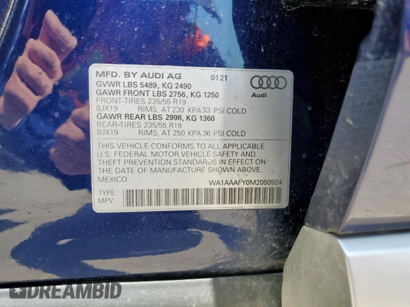 2021 Audi Q5 Premium with VIN WA1AAAFY0M2050924, listed as a Copart auction lot 61197765 with 29,723 mi miles and Salvage title. Bid and sale history available at DreamBid. Image 14.