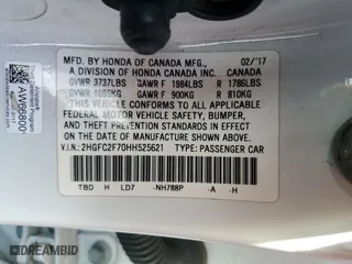 2017 Honda Civic Sedan EX with VIN 2HGFC2F70HH525621, listed as a Copart auction lot 42705645 with 86,923 mi miles and Clean Title. Bid and sale history available at carsss.com. Image 12.
