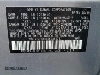 2019 Subaru Outback Premium with VIN 4S4BSAHC3K3385767, listed as a Copart auction lot 61144265 with 67,422 mi miles and Salvage title. Bid and sale history available at DreamBid. Image 13.