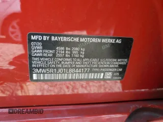 2020 BMW 3 Series 330i with VIN 3MW5R1J01L8B44177, listed as a Copart auction lot 53587184 with 54,326 mi miles and Salvage Title. Bid and sale history available at carsss.com. Image 13.