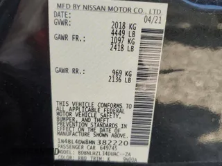 2021 Nissan Altima SV z VIN 1N4BL4DW8MN382220, wystawiony jako Copart lot #54257995 z przebiegiem 42 245 mil mil oraz Szkoda całkowita • Salvage title. Historia ofert i sprzedaży dostępna na DreamBid. Obrazek 12.