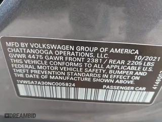 2022 Volkswagen Passat 2.0T SE with VIN 1VWSA7A30NC005824, listed as a IAAI auction lot 41483235 with 33,105 mi miles. Bid and sale history available at carsss.com. Image 9.