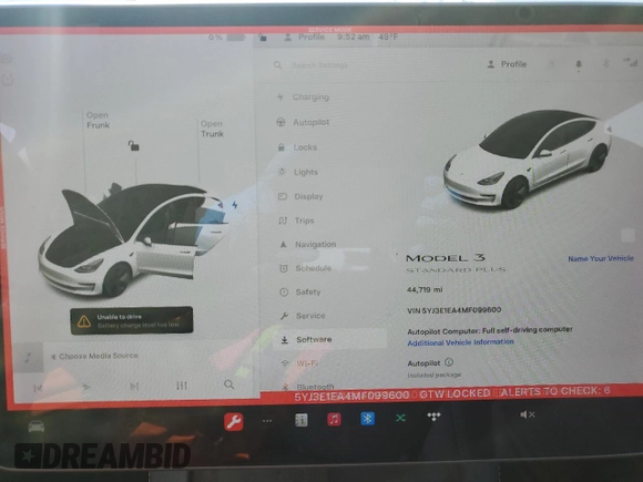 2021 Tesla Model 3 Standard Range Plus z VIN 5YJ3E1EA4MF099600, wystawiony jako Copart lot #49917095 z przebiegiem 44 719 mil mil oraz Szkoda całkowita • Salvage title. Historia ofert i sprzedaży dostępna na DreamBid. Obrazek 9.
